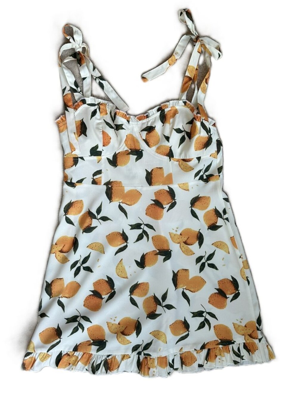 Cider Tie Shoulder Mini-Dress Lemon Print Summer Short Dress size medium